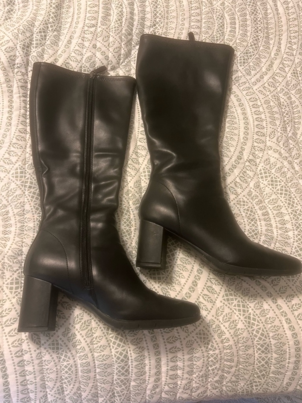 AEROSOLES Black Mid-Calf Block Heel Zip Boots